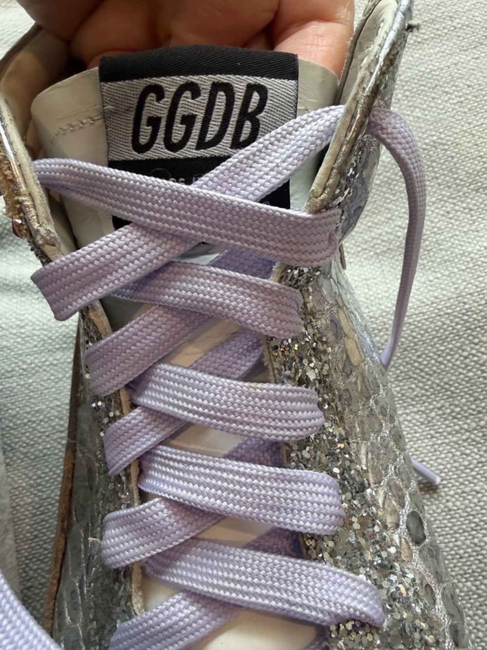 Golden Goose Silver Glitter & Purple High-Top Sneakers - Picture 6 of 8